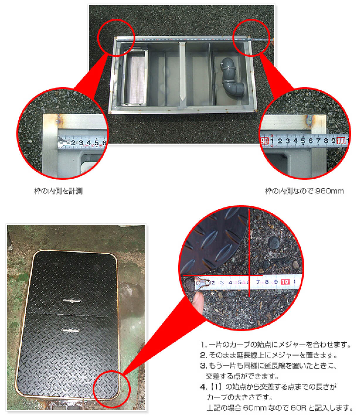 グリストラップ蓋の計測の仕方